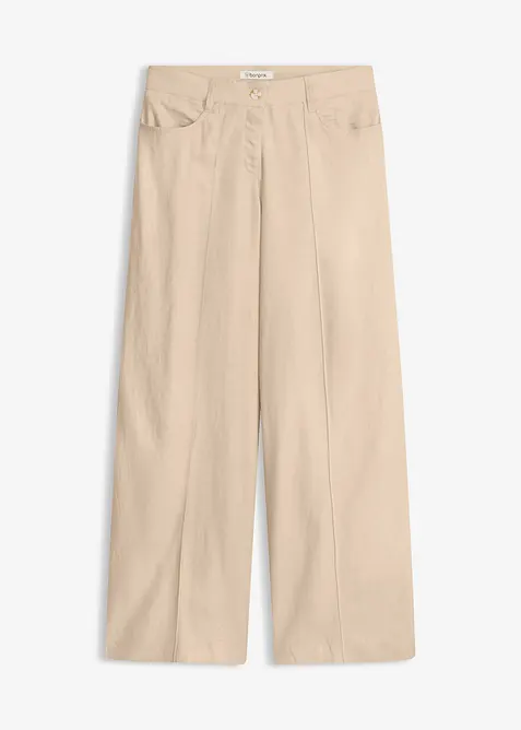 Bukse i lett linmiks med vide ben, bonprix