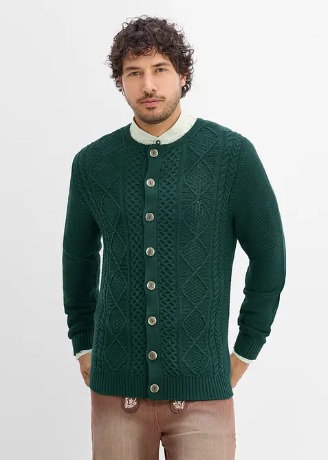 Cardigan i myk bomullsmiks og tyrolerstil, bonprix