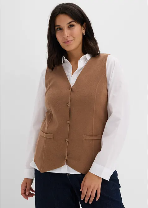Strikket vest med hullm&oslash;nster i bakstykket, bonprix