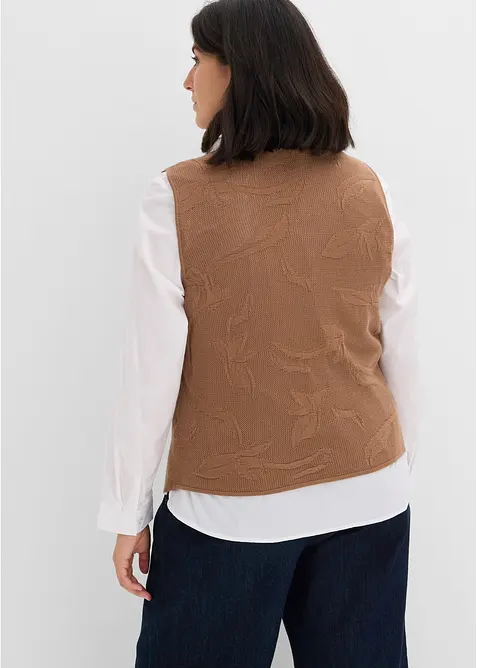 Strikket vest med hullm&oslash;nster i bakstykket, bonprix