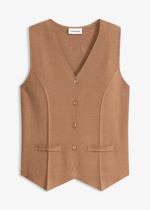 Strikket vest med hullm&oslash;nster i bakstykket, bonprix