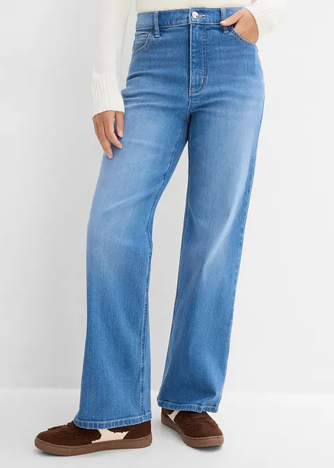 Wide leg jeans high waist, &oslash;kologisk bomull, bonprix