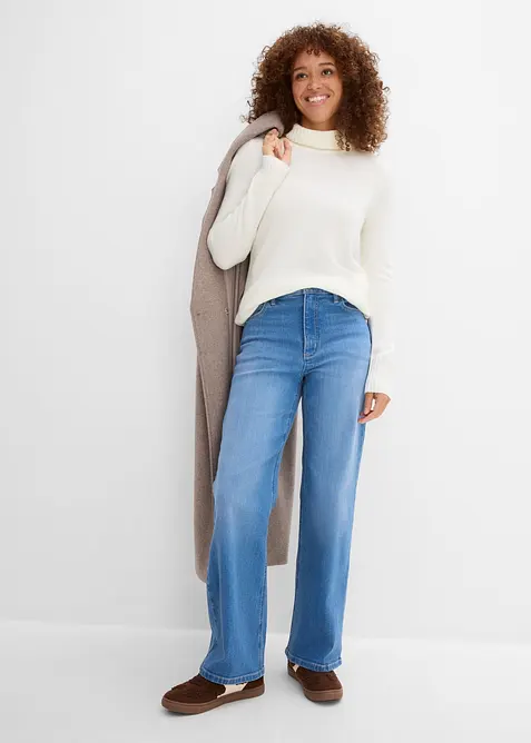 Wide leg jeans high waist, &oslash;kologisk bomull, bonprix