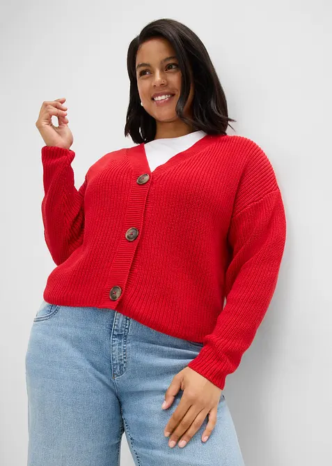 Grovstrikket cardigan i 100% bomull, bonprix