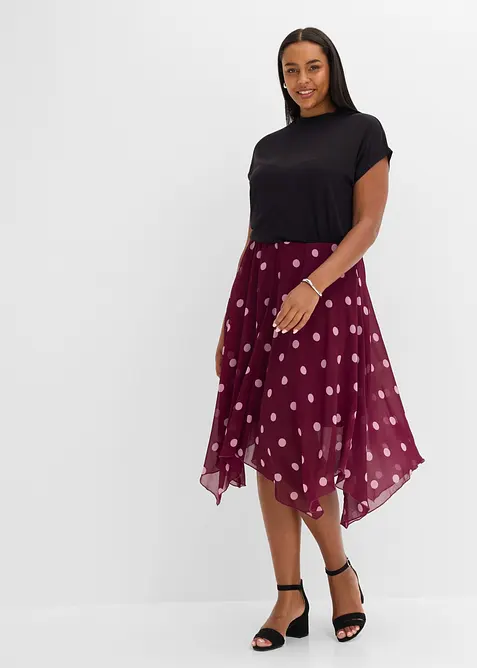 Midiskj&oslash;rt i chiffon med asymmetrisk fald, bonprix