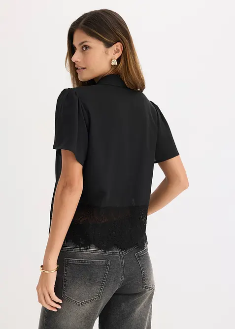 Bluse med blonder, bonprix