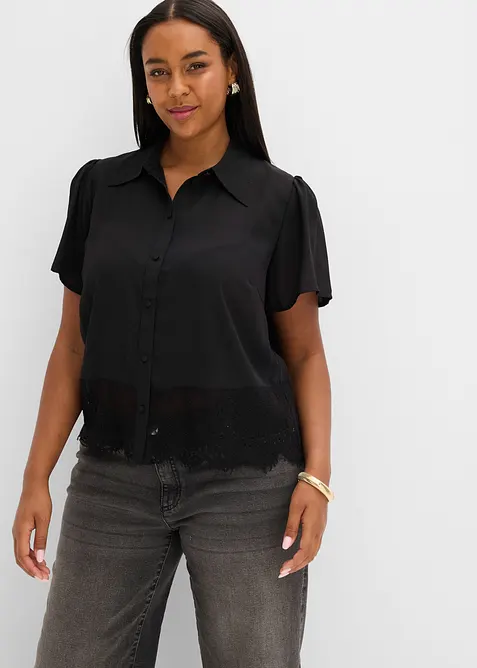 Bluse med blonder, bonprix