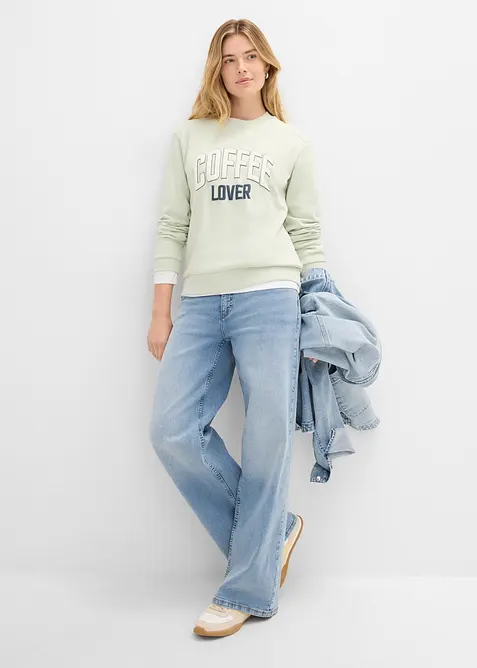 Sweatshirt i 100% &oslash;kologisk bomull med puff trykk, bonprix