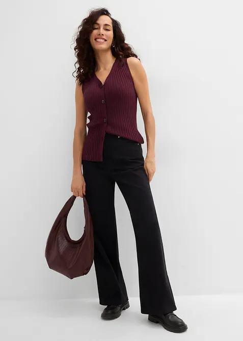 Wide leg twillbukse med h&oslash;y midje, bonprix