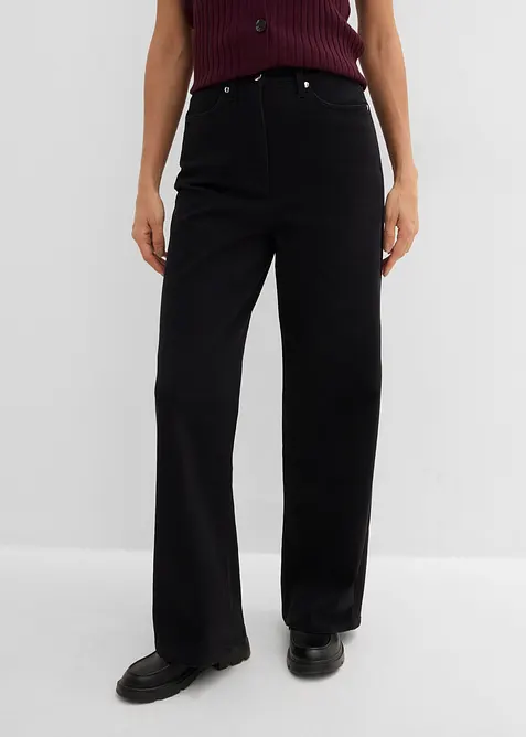 Wide leg twillbukse med h&oslash;y midje, bonprix