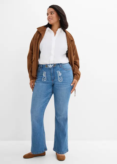 Bootcut-jeans i oktoberfeststil, Mid waist med broderi, bonprix