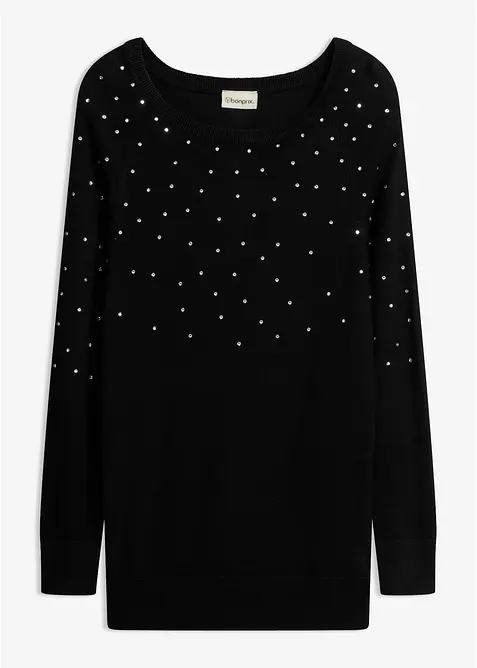 Lang genser med glitterstener, bonprix