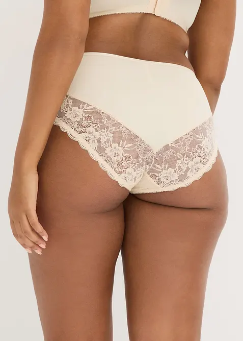 Truse med h&oslash;y midje og nydelige blonder (2-pack), bonprix
