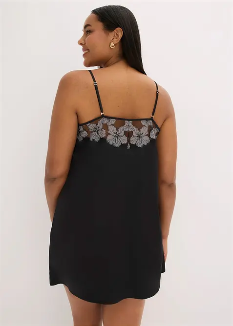 Neglisj&eacute; i sateng med nydelig broderi, bonprix