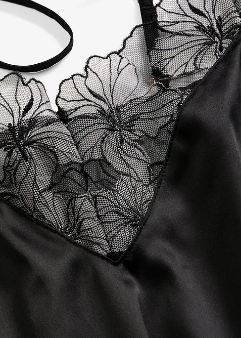 Neglisj&eacute; i sateng med nydelig broderi, bonprix