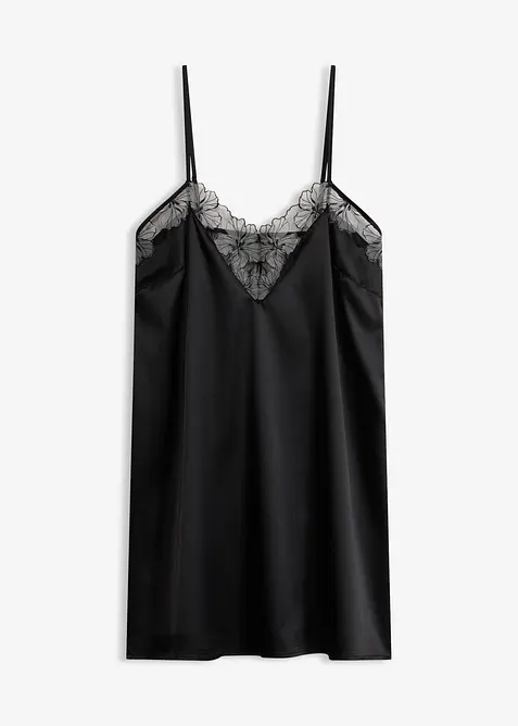Neglisj&eacute; i sateng med nydelig broderi, bonprix