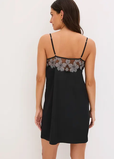 Neglisj&eacute; i sateng med nydelig broderi, bonprix