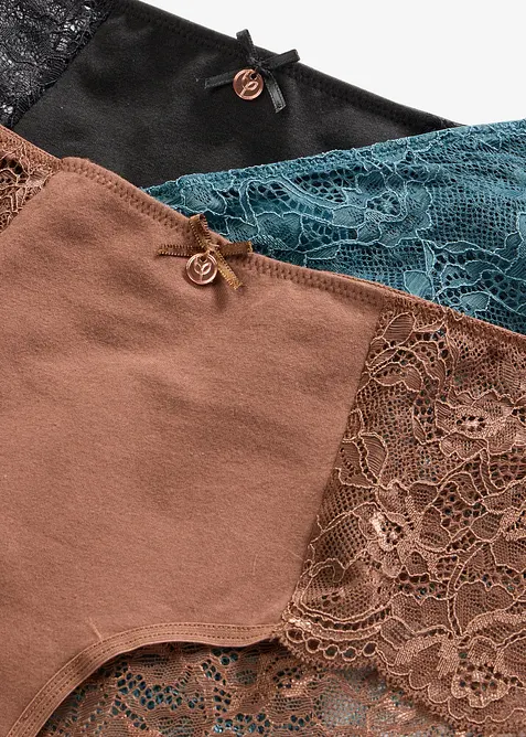 Panty med &oslash;kologisk bomull og blonde (4-pack), bonprix