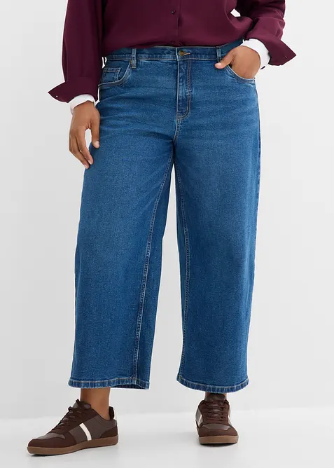 Wide leg jeans mid waist, cropped, bonprix