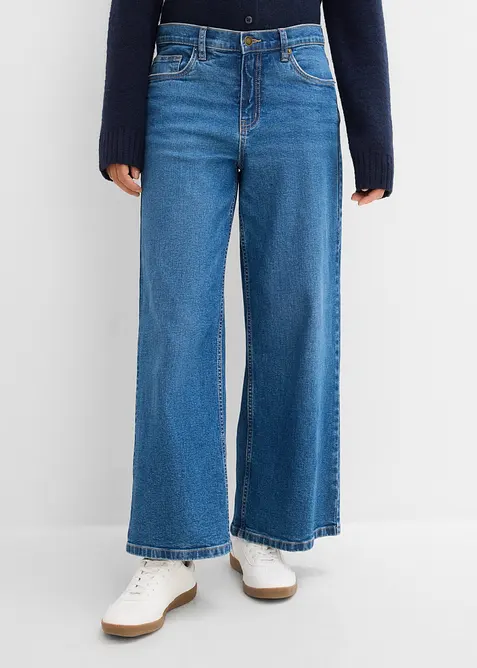 Wide leg jeans mid waist, cropped, bonprix