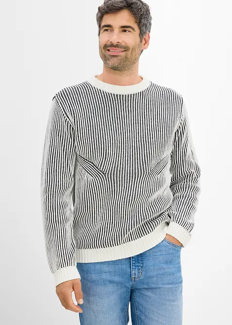 Ribbet genser av bomullsmiks, Loose Fit, bonprix
