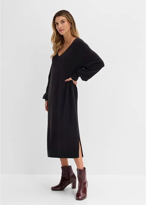 Oversized strikkekjole i midilengde, bonprix