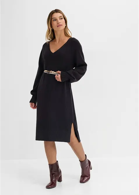 Oversized strikkekjole i midilengde, bonprix