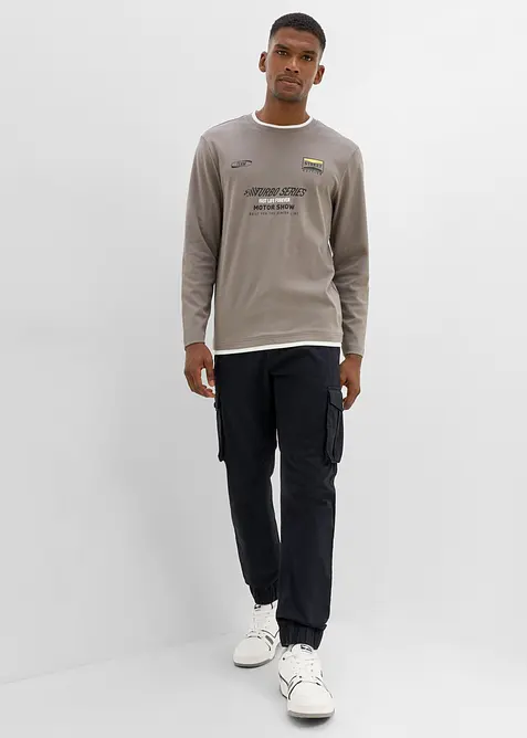 Regular fit cargobukse i 100% bomull, tapered, bonprix