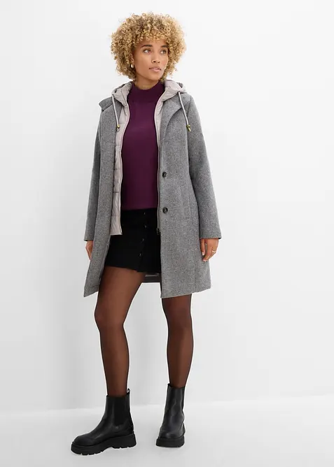 Kort vinterk&aring;pe i ullstil og 2i1-look, bonprix