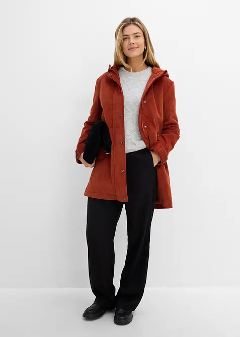 Varm cord-parkas med teddyf&ocirc;r i hetten, i A-fasong, bonprix