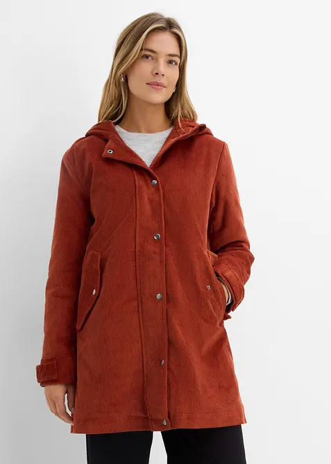 Varm cord-parkas med teddyf&ocirc;r i hetten, i A-fasong, bonprix