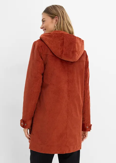 Varm cord-parkas med teddyf&ocirc;r i hetten, i A-fasong, bonprix