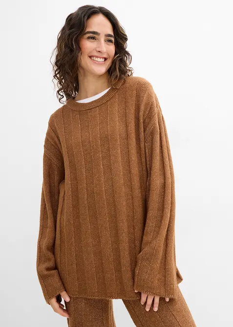 Oversized, ribbestrikket genser, bonprix