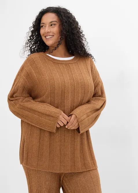 Oversized, ribbestrikket genser, bonprix