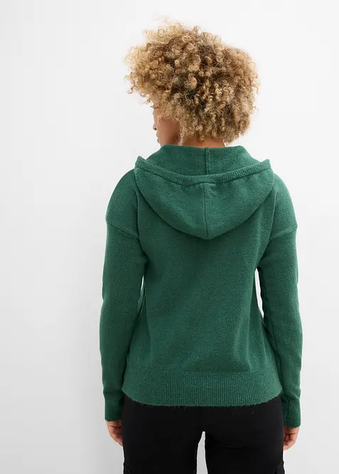 Strikket genser med V-utringning og hette, bonprix