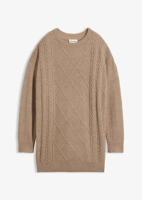 Oversized genser med flettem&oslash;nster, bonprix