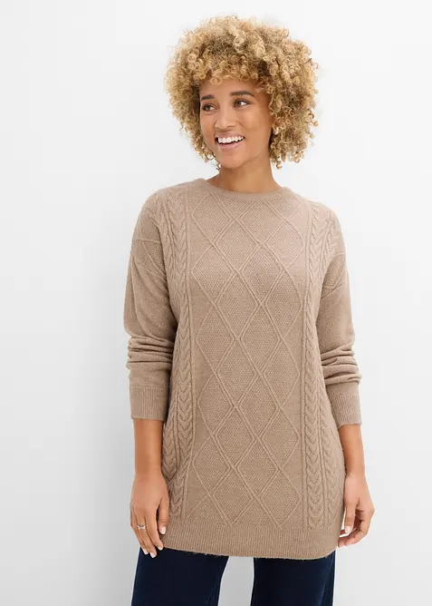 Oversized genser med flettem&oslash;nster, bonprix