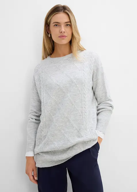 Oversized genser med flettem&oslash;nster, bonprix