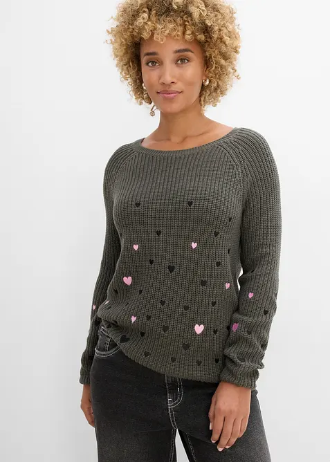 Genser med broderi, bonprix