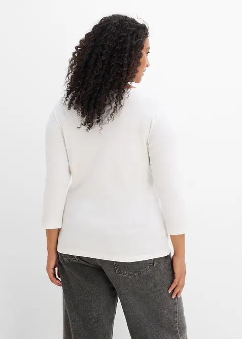 Ribbet topp i 100% &oslash;kologisk bomull med 3/4-lange ermer (3-pack), bonprix