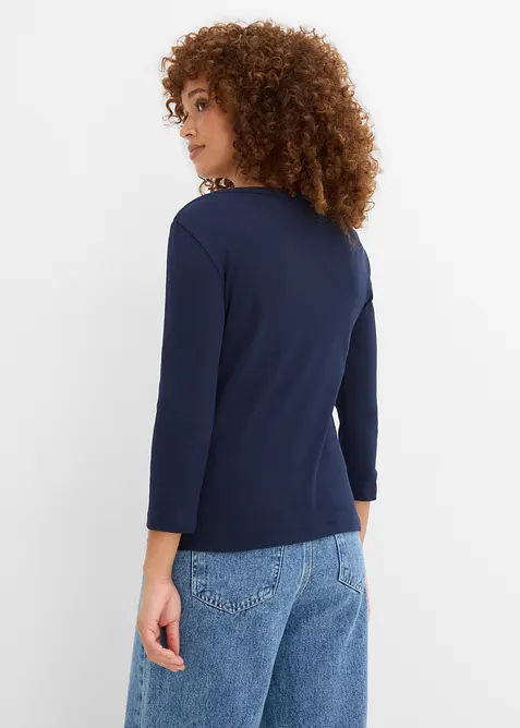 Ribbet topp i 100% &oslash;kologisk bomull med 3/4-lange ermer (3-pack), bonprix
