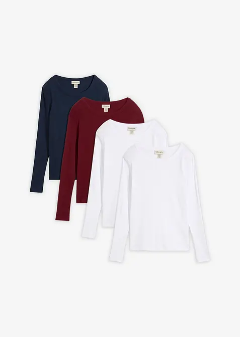 Ribbet topp i 100% &oslash;kologisk bomull (4-pack), bonprix
