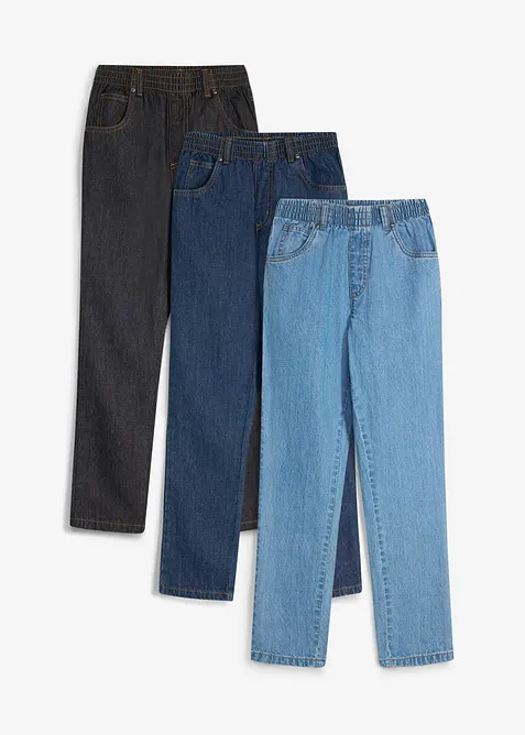 Regular fit pull on-bukse i 100% bomull, straight (3-pack), bonprix