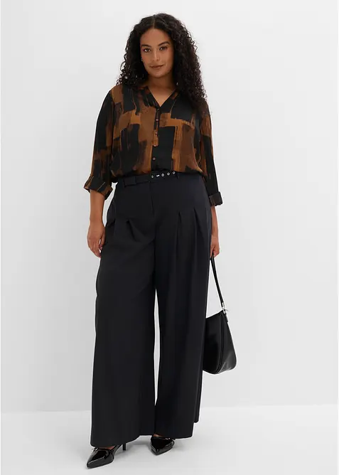 Lang, m&oslash;nstret chiffonbluse, bonprix