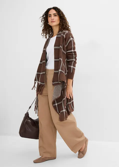 Lang cardigan med frynser, bonprix
