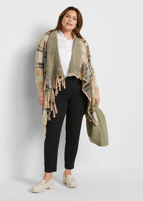 Lang cardigan med frynser, bonprix