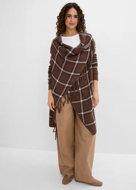 Lang cardigan med frynser, bonprix