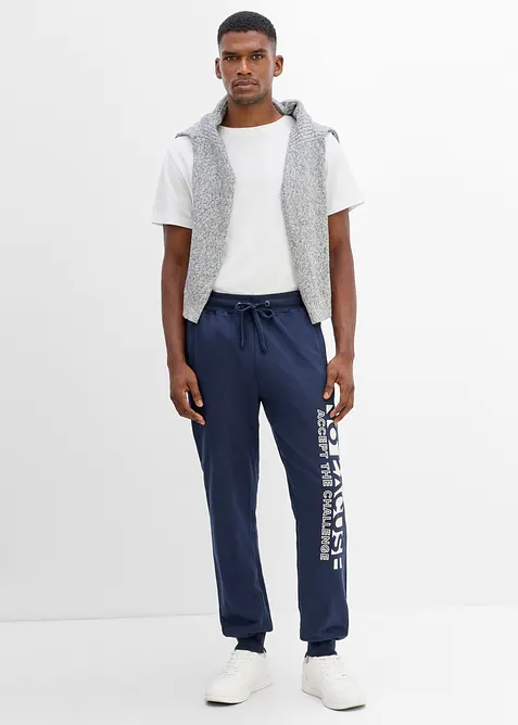 Joggebukse i 100% bomull med sporty trykk, bonprix
