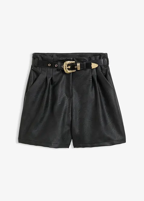 Shorts i imitert skinn med belte, bonprix