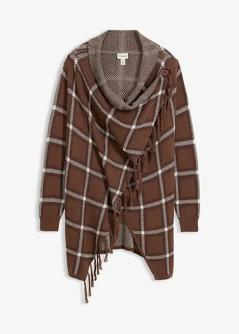 Lang cardigan med frynser, bonprix